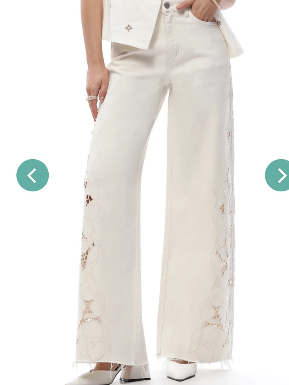 NWT BAYEAS High Rise Embroidered Wide Leg Pants Off-White Size 25